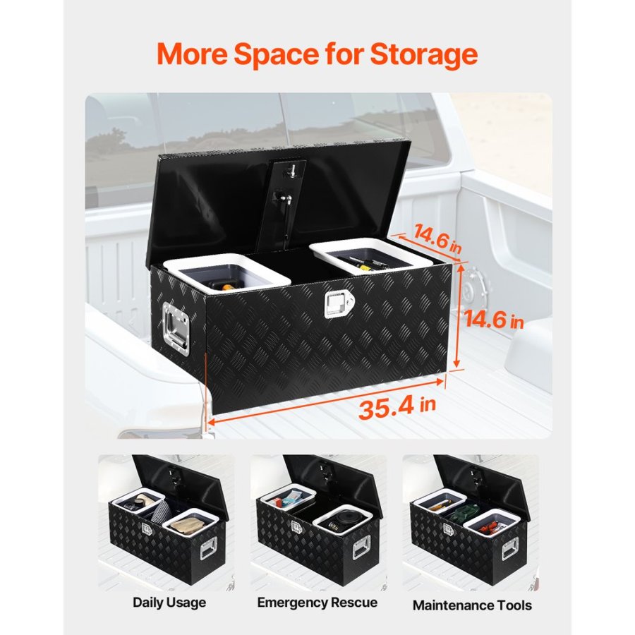 VEVOR Black Truck Bed Toolbox – 35.4 x 14.6 x 14.6 Inch
