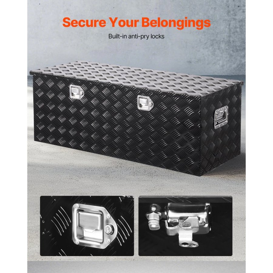VEVOR Heavy Duty Aluminum Truck Bed Tool Box, Stripes Plated Tool Box with Side Handle and Locks Keys, Storage Toolbox Chest Organizer for Trailer, Pickup, 48"x19.5"x17.5"(1219.2x495.3x444.5mm), Black