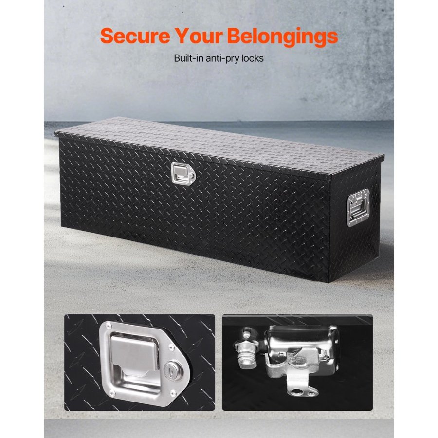 VEVOR Heavy Duty Aluminum Truck Bed Tool Box, Diamond Plate Tool Box with Side Handle and Lock Keys, Storage Toolbox Chest Organizer for Trailer, Pickup, RV, 49"x15"x15"(1244.6x381x381mm), Black