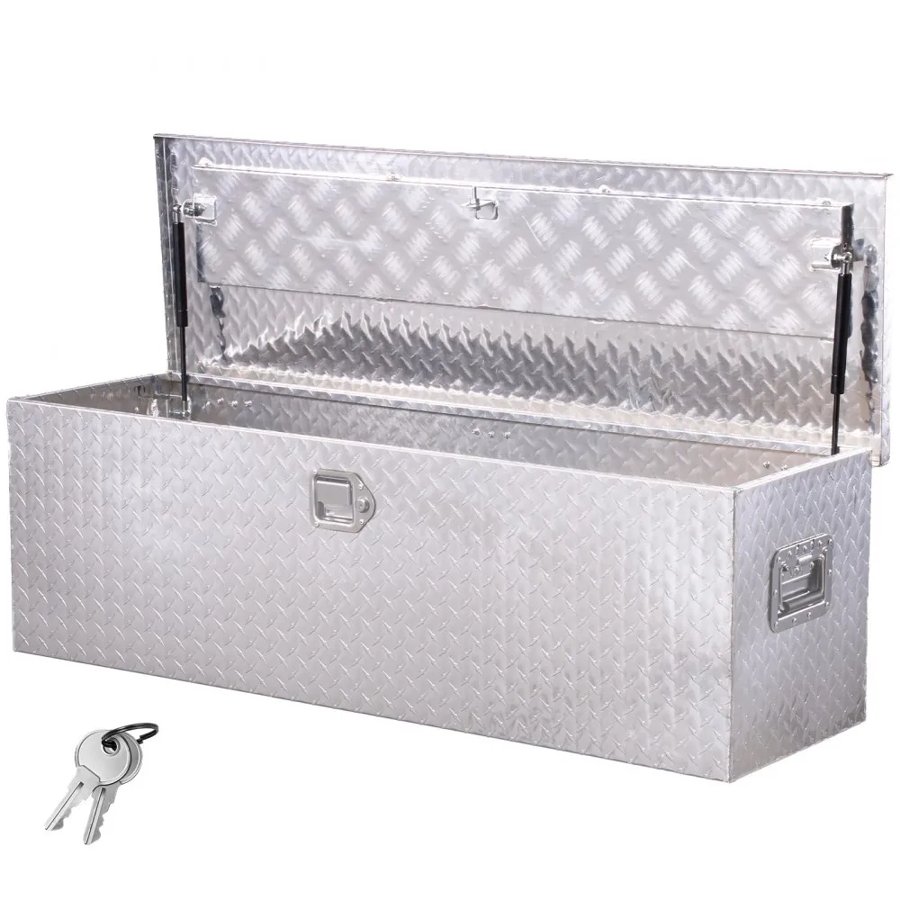 VEVOR Heavy Duty Aluminum Truck Bed Tool Box, Diamond Plate Tool Box with Side Handle and Lock Keys, Storage Toolbox Chest Organizer for Trailer, Pickup, RV, 49"x15"x15"(1244.6x381x381mm), Silver