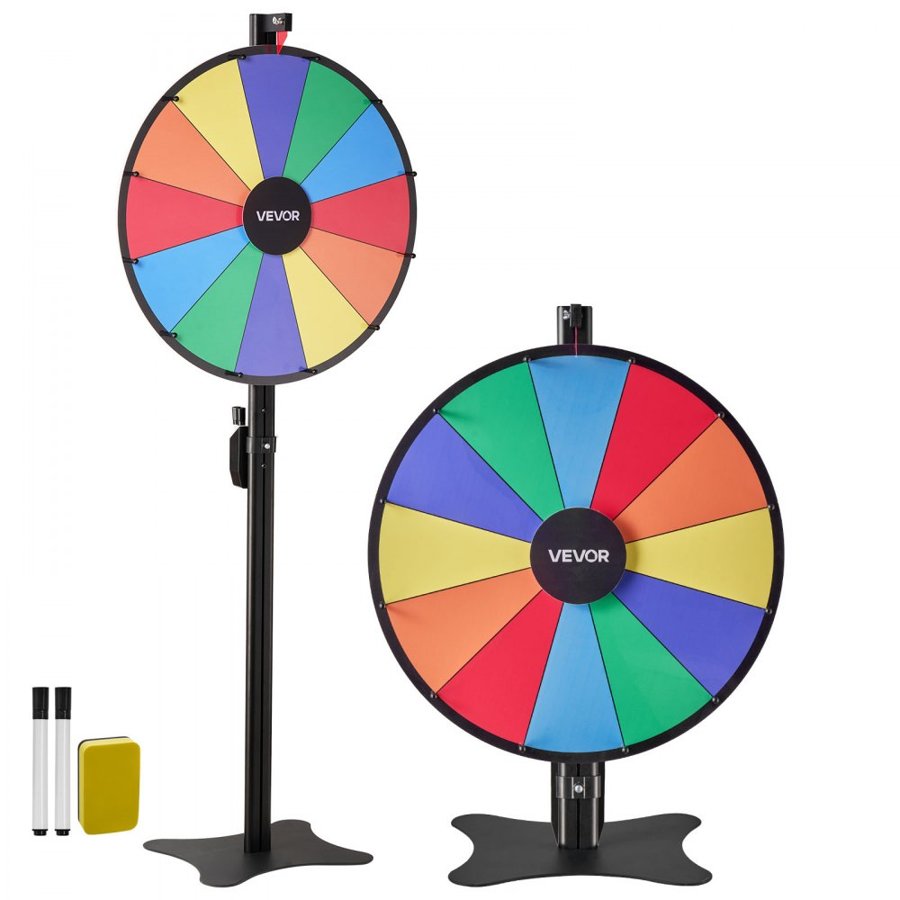 VEVOR 12 Slot Prize Spin Wheel – 610mm, Dual Height