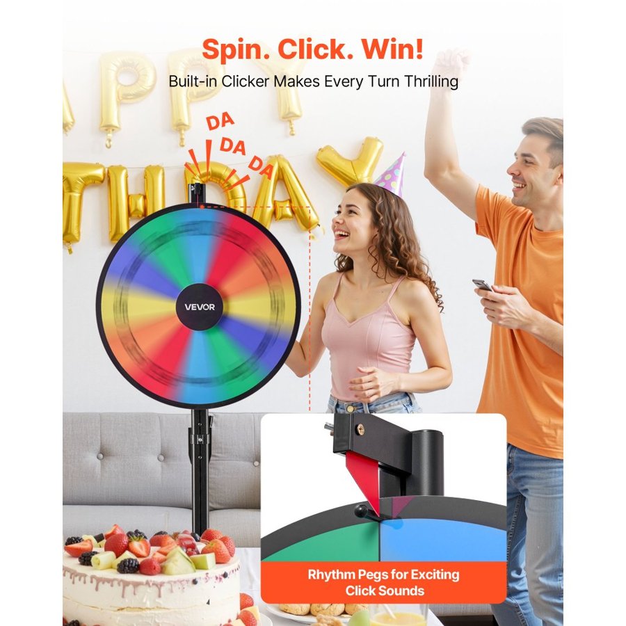 VEVOR 12 Slot Prize Spin Wheel – 610mm, Dual Height