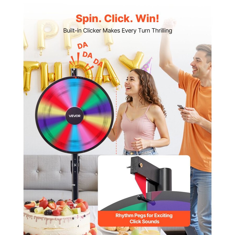 VEVOR 24 Inch Prize Wheel – 14 Slots, 30/60" Dual-Height