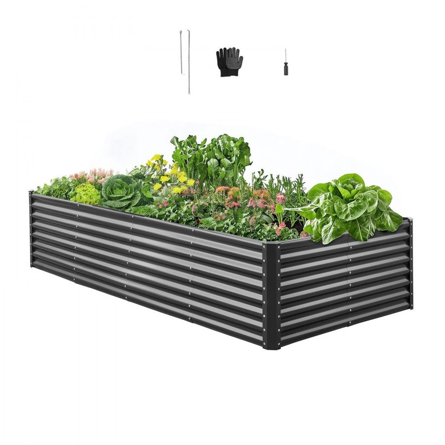 VEVOR 8 Foot Raised Garden Bed – 8x4x2ft, 0.4mm, Galvanized