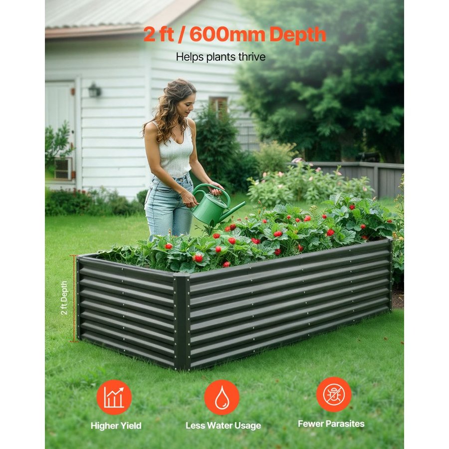 VEVOR 8 Foot Raised Garden Bed – 8x4x2ft, 0.4mm, Galvanized