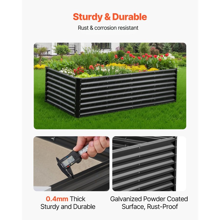 VEVOR 8 Foot Raised Garden Bed – 8x4x2ft, 0.4mm, Galvanized