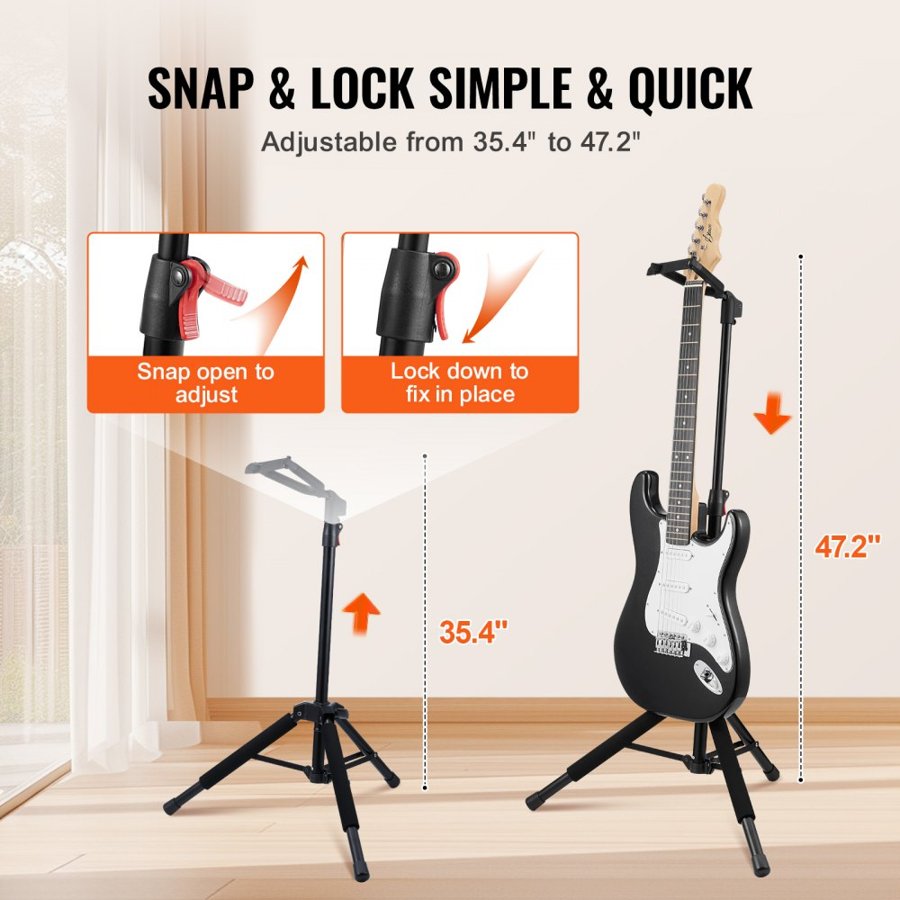 VEVOR Tripod Guitar Stand Floor-Standing Foldable 900-1200 mm (35.4-47.2 in) Adjustable Height