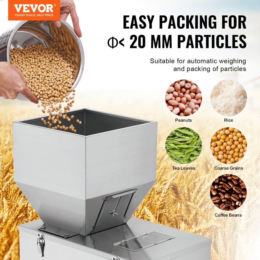 VEVOR Particle Filling Machine, 0.044-6.6 lbs/20-3000g, Automatic Filler Machine with Foot Pedal, Stainless Steel Weighing Filling Machine, Weigh Filler for Beans Seeds Grains Tea Granular Packing