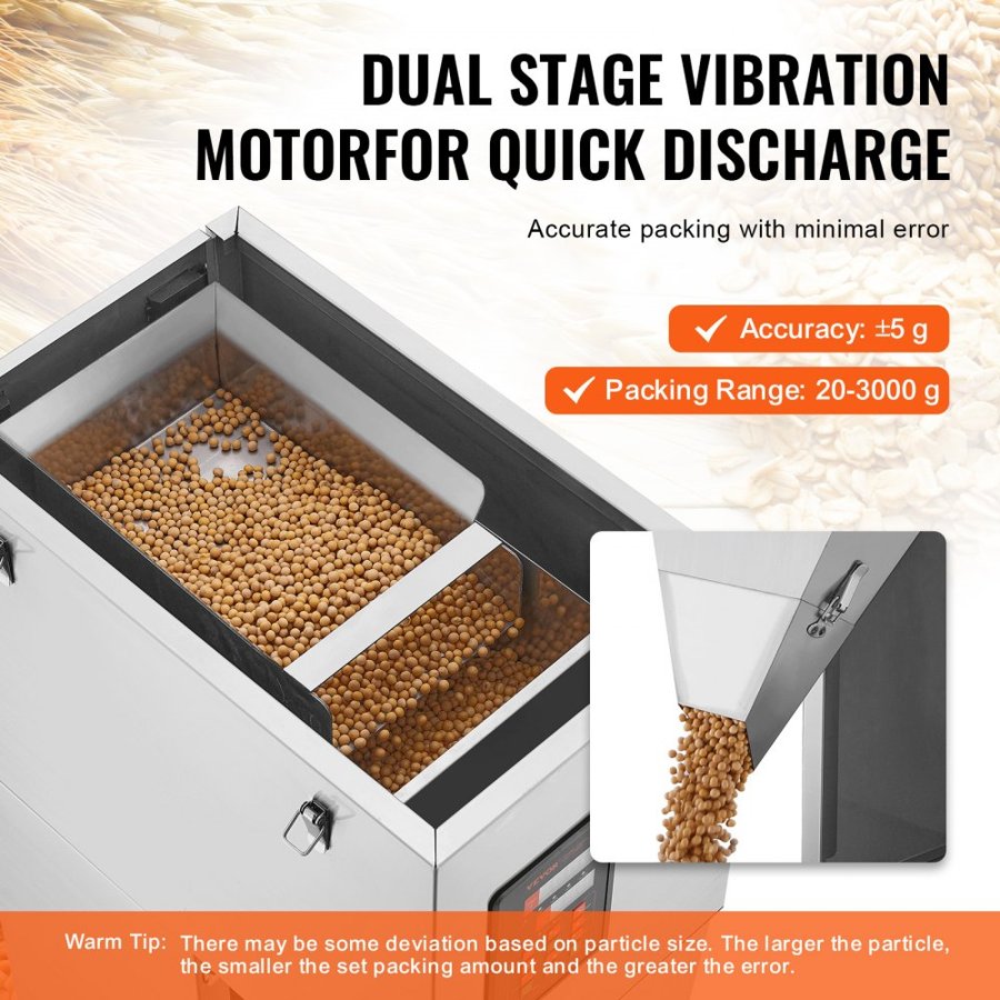 VEVOR Particle Filling Machine, 0.044-6.6 lbs/20-3000g, Automatic Filler Machine with Foot Pedal, Stainless Steel Weighing Filling Machine, Weigh Filler for Beans Seeds Grains Tea Granular Packing
