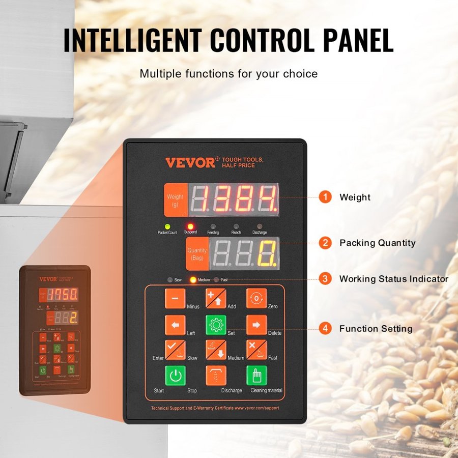 VEVOR Particle Filling Machine, 0.044-6.6 lbs/20-3000g, Automatic Filler Machine with Foot Pedal, Stainless Steel Weighing Filling Machine, Weigh Filler for Beans Seeds Grains Tea Granular Packing