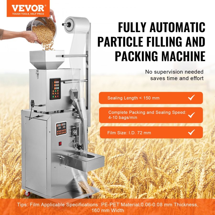 VEVOR Automatic Particle Packaging Machine, 0.002-0.22lbs/1-100g, Multi-Function Pouch Powder Sachet Weighting Filling Packing Machine, Powder Filler Machine for Tea Seeds Grains Flour Beans Glitter