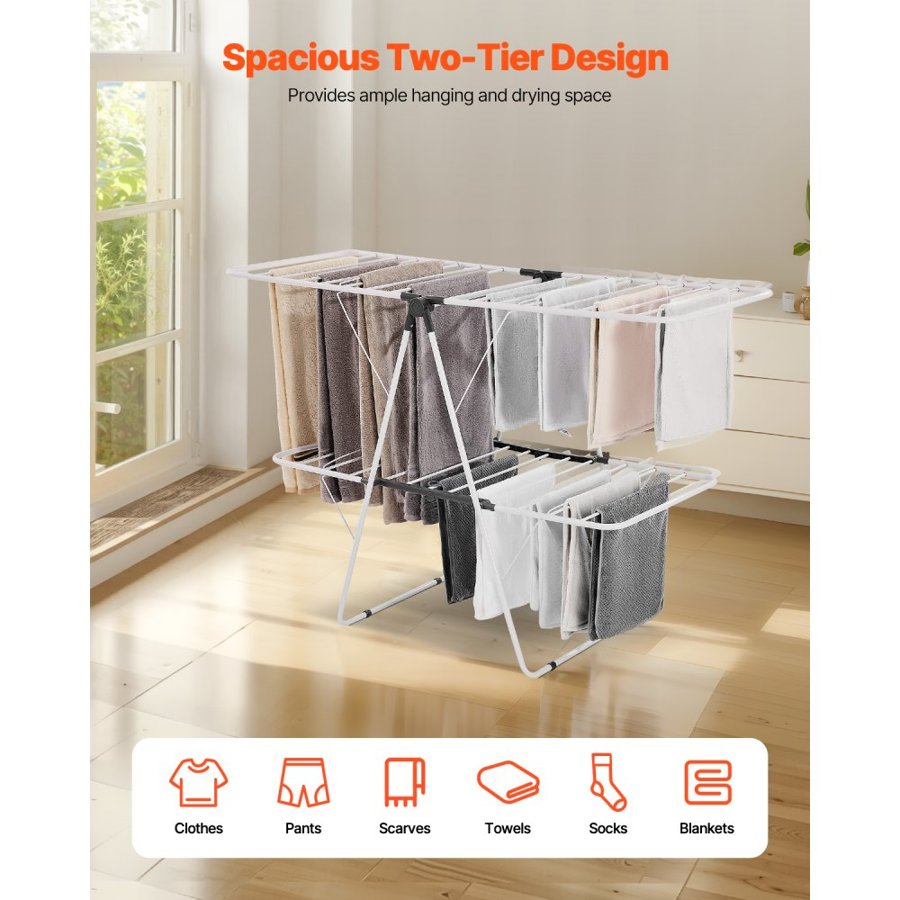 VEVOR Foldable Clothes Drying Rack – 2-Tier, 31 Rods