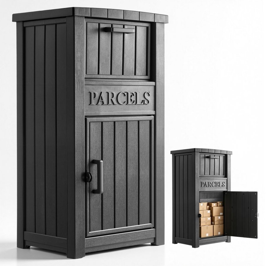 VEVOR Package Delivery Box for Outside 1121 mm Large Parcel Drop Box Black, for Porch, Curbside & House Storage, Lockable Anti-Theft Waterproof Weatherproof, Thick PP Secure Mailbox for Outdoor Use