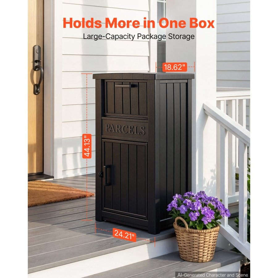 VEVOR Package Delivery Box for Outside 1121 mm Large Parcel Drop Box Black, for Porch, Curbside & House Storage, Lockable Anti-Theft Waterproof Weatherproof, Thick PP Secure Mailbox for Outdoor Use