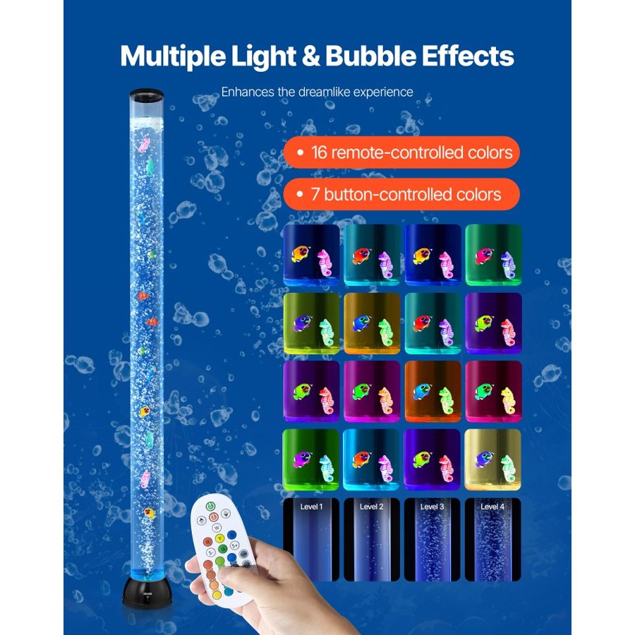 VEVOR Bubble Tube Lamp 16 Color 150 cm Sensory Aquarium Lamp for Relief Calming