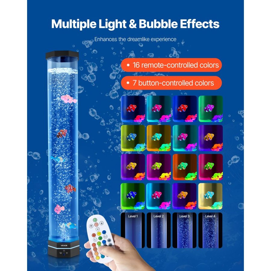 VEVOR Bubble Tube Lamp 16 Color 80 cm Sensory Aquarium Lamp for Relief Calming