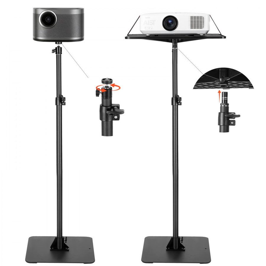 VEVOR Projector Stand, Projector Floor Stand with Adjustable Height 770 to 1610mm, 360° Horizontal Rotation Projectors Cart for Meetings, Outdoor Movies, Video Stand, Gimbal Mount or Tray Support