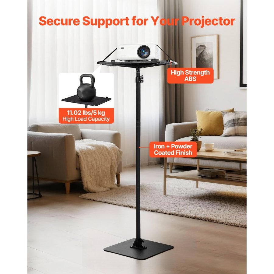 VEVOR Projector Stand, Projector Floor Stand with Adjustable Height 770 to 1610mm, 360° Horizontal Rotation Projectors Cart for Meetings, Outdoor Movies, Video Stand, Gimbal Mount or Tray Support