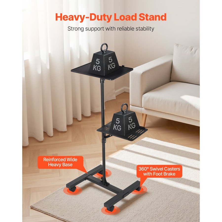VEVOR Projector Stand, 2 Shelves Laptop Floor Stand, Projector Stands Table with Adjustable Height 860 to 1360mm, I-Beam Frame Projectors Stands Tripod for Meetings, Outdoor Movies, Video Stand