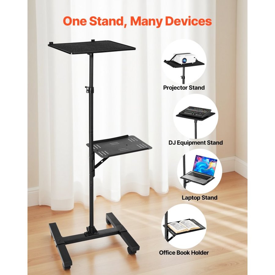 VEVOR Projector Stand, 2 Shelves Laptop Floor Stand, Projector Stands Table with Adjustable Height 860 to 1360mm, I-Beam Frame Projectors Stands Tripod for Meetings, Outdoor Movies, Video Stand