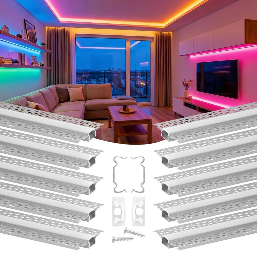 VEVOR Plaster in LED Aluminum Channel – 10-Pack 6.6 ft/2m