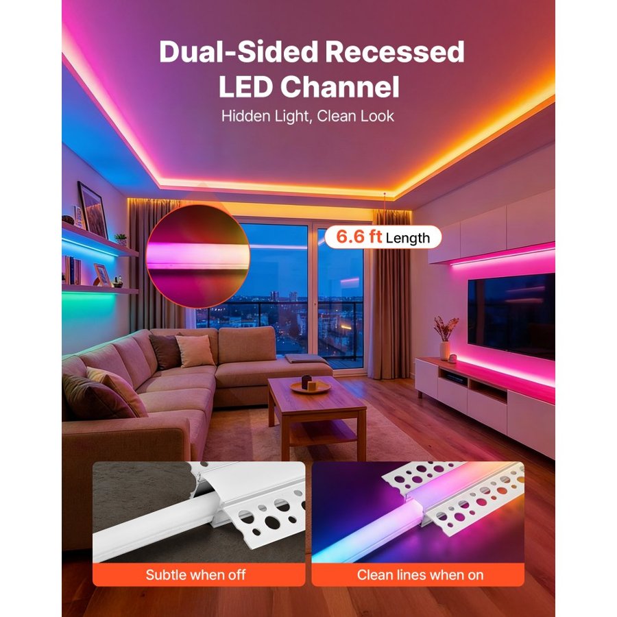 VEVOR Plaster in LED Aluminum Channel – 10-Pack 6.6 ft/2m