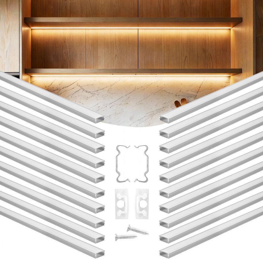 VEVOR U Shape LED Aluminum Channel – 20-Pack, 1M, PC Cover