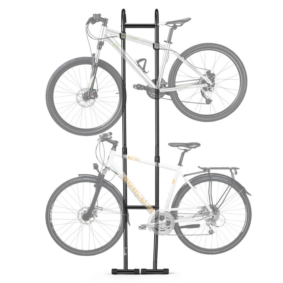 VEVOR Bike Stand for 2 Bikes, Freestanding Vertical Bike Storage Rack, with Height-Adjustable Hooks, Heavy-Duty Carbon Steel Standing Bicycle Floor Stand, Ideal for Garage, Apartment, Home, Black