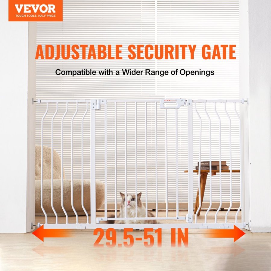 VEVOR Baby Gate, 29.5"-51" Extra Wide, 30" High, Dog Gate for Stairs Doorways and House, Easy Step Walk Thru Auto Close Child Gate Pet Security Gate with Pressure Mount Kit and Wall Mount Kit, White