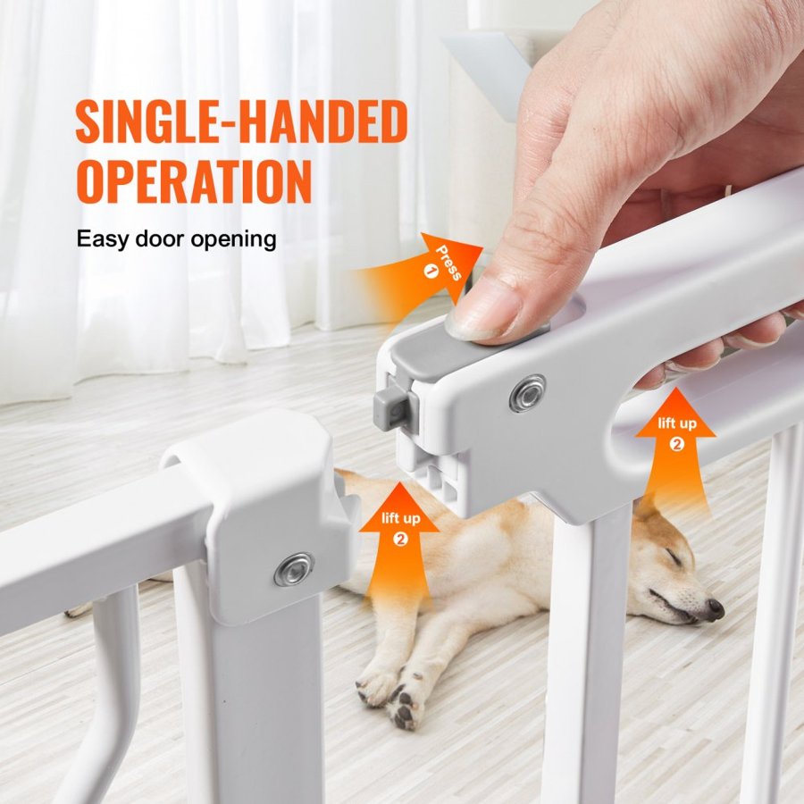 VEVOR Baby Gate, 29.5"-51" Extra Wide, 30" High, Dog Gate for Stairs Doorways and House, Easy Step Walk Thru Auto Close Child Gate Pet Security Gate with Pressure Mount Kit and Wall Mount Kit, White