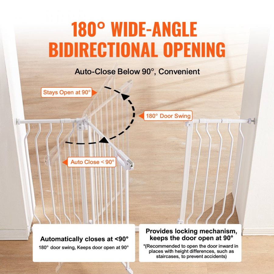VEVOR Baby Gate, 29.5"-51" Extra Wide, 30" High, Dog Gate for Stairs Doorways and House, Easy Step Walk Thru Auto Close Child Gate Pet Security Gate with Pressure Mount Kit and Wall Mount Kit, White