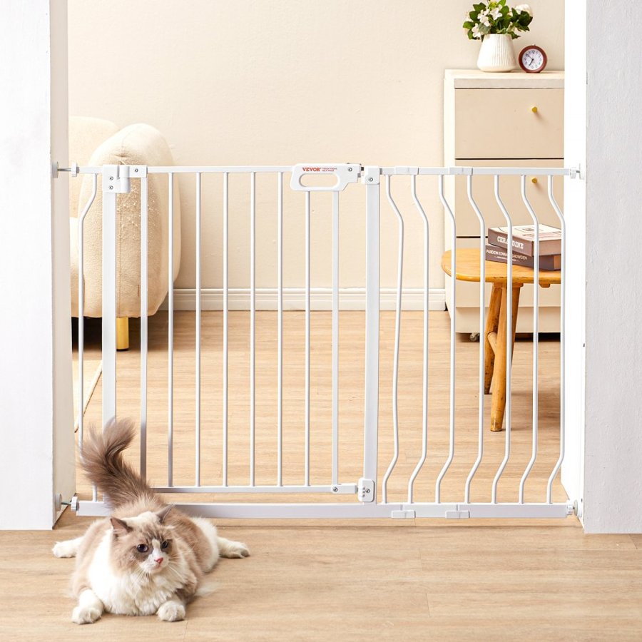 VEVOR Baby Gate, 74.9-122.9 cmExtra Wide, 76.2 cm High, Dog Gate for Stairs Doorways and House, Easy Step Walk Thru Auto Close Child Gate Pet Security Gate with Pressure Mount Kit and Wall Mount Kit, White