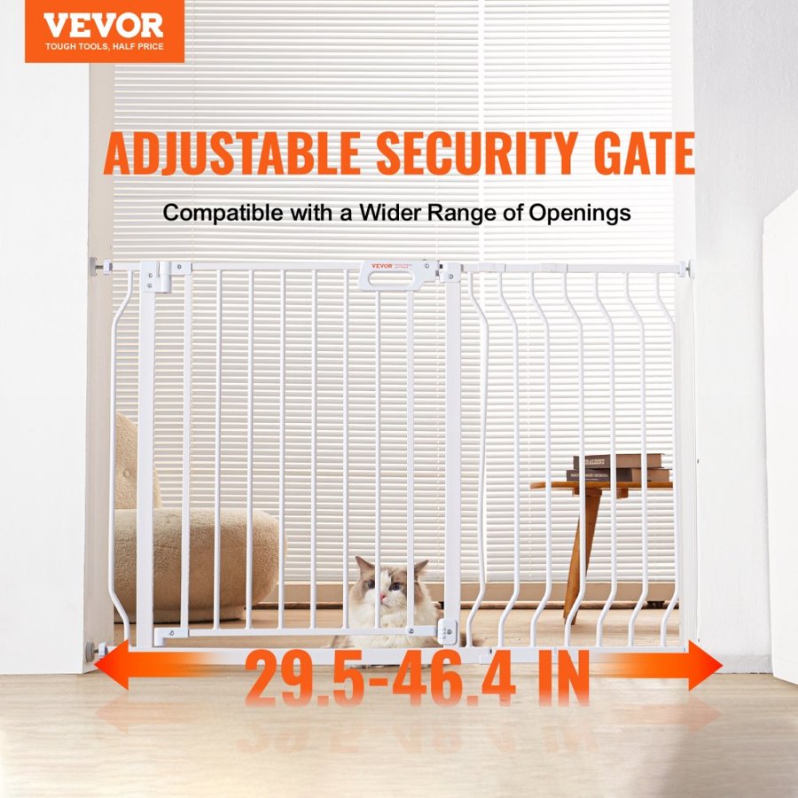 VEVOR Baby Gate, 74.9-122.9 cmExtra Wide, 76.2 cm High, Dog Gate for Stairs Doorways and House, Easy Step Walk Thru Auto Close Child Gate Pet Security Gate with Pressure Mount Kit and Wall Mount Kit, White