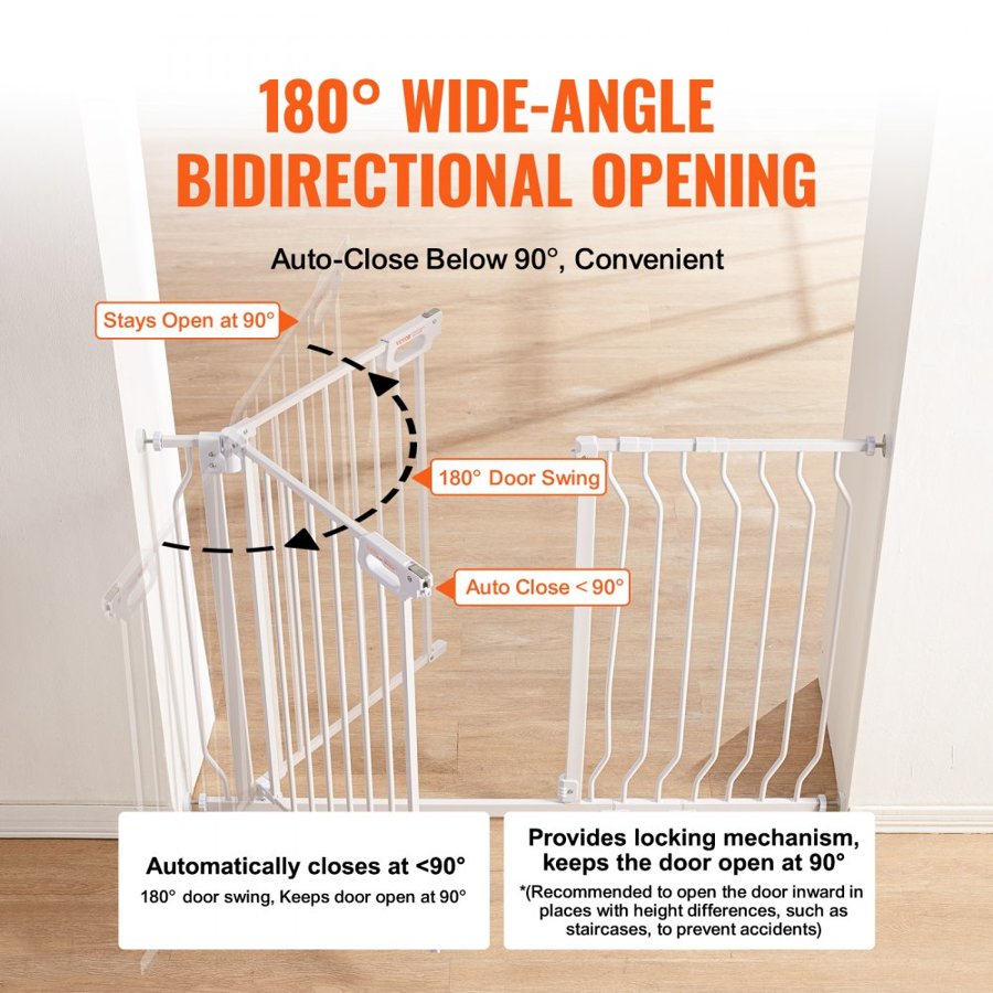 VEVOR Baby Gate, 74.9-122.9 cmExtra Wide, 76.2 cm High, Dog Gate for Stairs Doorways and House, Easy Step Walk Thru Auto Close Child Gate Pet Security Gate with Pressure Mount Kit and Wall Mount Kit, White