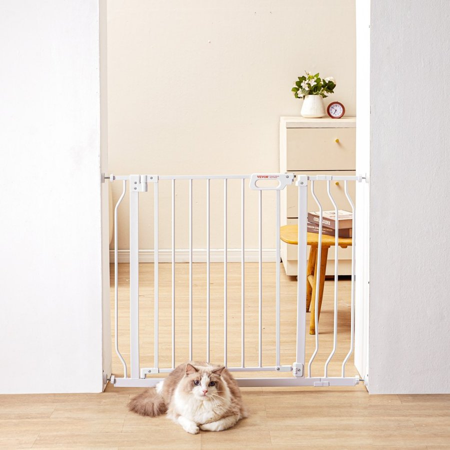 VEVOR Baby Gate, 29.5"-37" Extra Wide, 30" High, Dog Gate for Stairs Doorways and House, Easy Step Walk Thru Auto Close Child Gate Pet Security Gate with Pressure Mount Kit and Wall Mount Kit, White