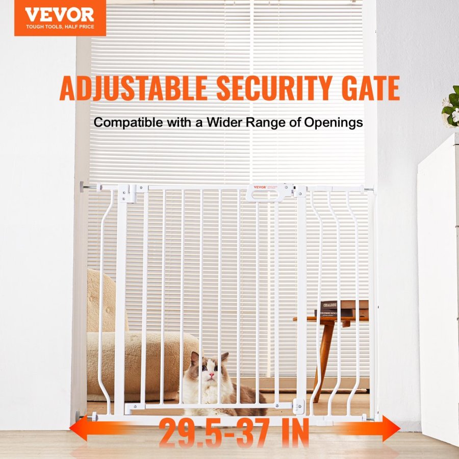 VEVOR Baby Gate, 29.5"-37" Extra Wide, 30" High, Dog Gate for Stairs Doorways and House, Easy Step Walk Thru Auto Close Child Gate Pet Security Gate with Pressure Mount Kit and Wall Mount Kit, White
