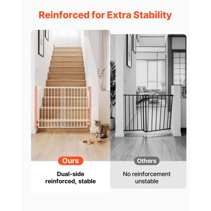 VEVOR Baby Gate for Stairs, 778-1210 mm Adjustable Width, 760 mm High Dog Gate, No Bottom Bar, One-Handed Operation, Easy Drilling Installation with Hardware Kit, for Stairs, Doorways, House, White
