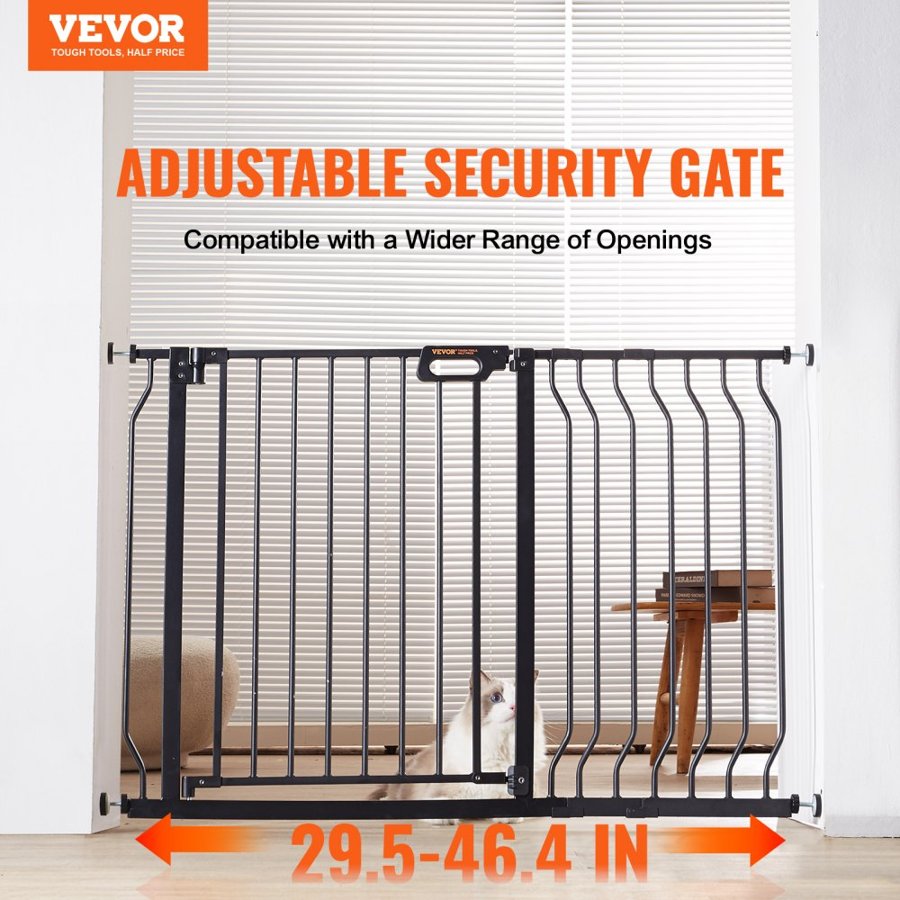 VEVOR Baby Gate, 74.9 cm-122.9 cm Extra Wide, 76.2 cm High, Dog Gate for Stairs Doorways and House, Easy Step Walk Thru Auto Close Child Gate Pet Security Gate with Pressure Mount Kit and Wall Mount Kit, Black