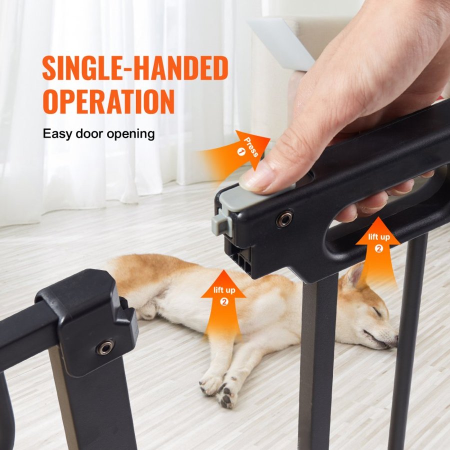 VEVOR Baby Gate, 74.9 cm-122.9 cm Extra Wide, 76.2 cm High, Dog Gate for Stairs Doorways and House, Easy Step Walk Thru Auto Close Child Gate Pet Security Gate with Pressure Mount Kit and Wall Mount Kit, Black