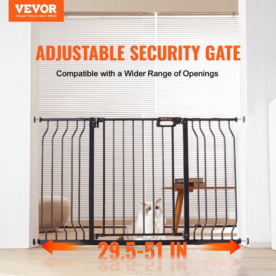 VEVOR Baby Gate, 29.5"-51" Extra Wide, 30" High, Dog Gate for Stairs Doorways and House, Easy Step Walk Thru Auto Close Child Gate Pet Security Gate with Pressure Mount Kit and Wall Mount Kit, Black