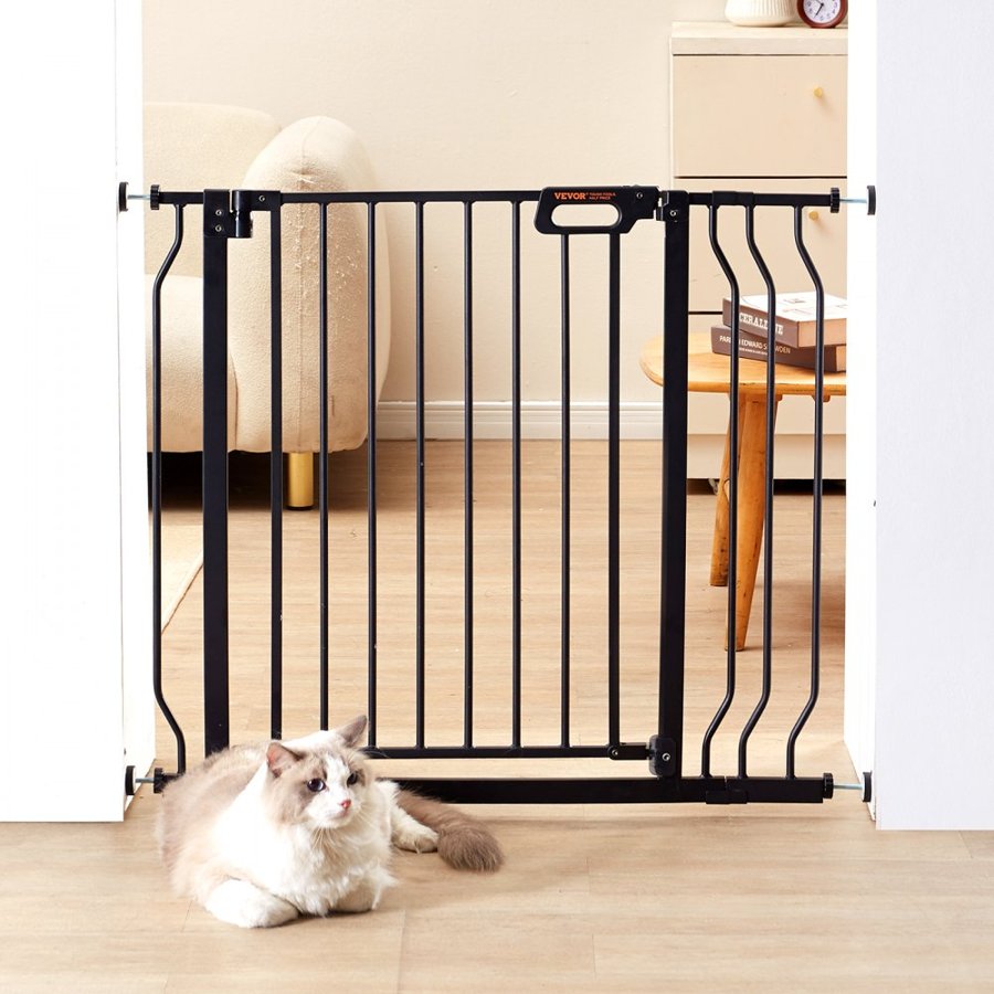 VEVOR Baby Gate, 29.5"-37" Extra Wide, 30" High, Dog Gate for Stairs Doorways and House, Easy Step Walk Thru Auto Close Child Gate Pet Security Gate with Pressure Mount Kit and Wall Mount Kit, Black