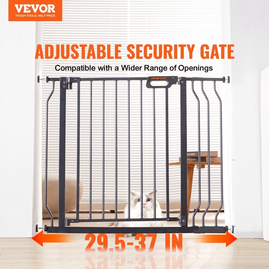 VEVOR Baby Gate, 29.5"-37" Extra Wide, 30" High, Dog Gate for Stairs Doorways and House, Easy Step Walk Thru Auto Close Child Gate Pet Security Gate with Pressure Mount Kit and Wall Mount Kit, Black