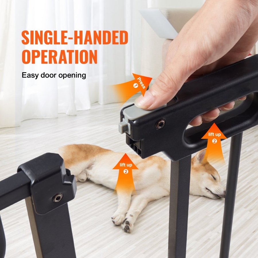 VEVOR Baby Gate, 29.5"-37" Extra Wide, 30" High, Dog Gate for Stairs Doorways and House, Easy Step Walk Thru Auto Close Child Gate Pet Security Gate with Pressure Mount Kit and Wall Mount Kit, Black