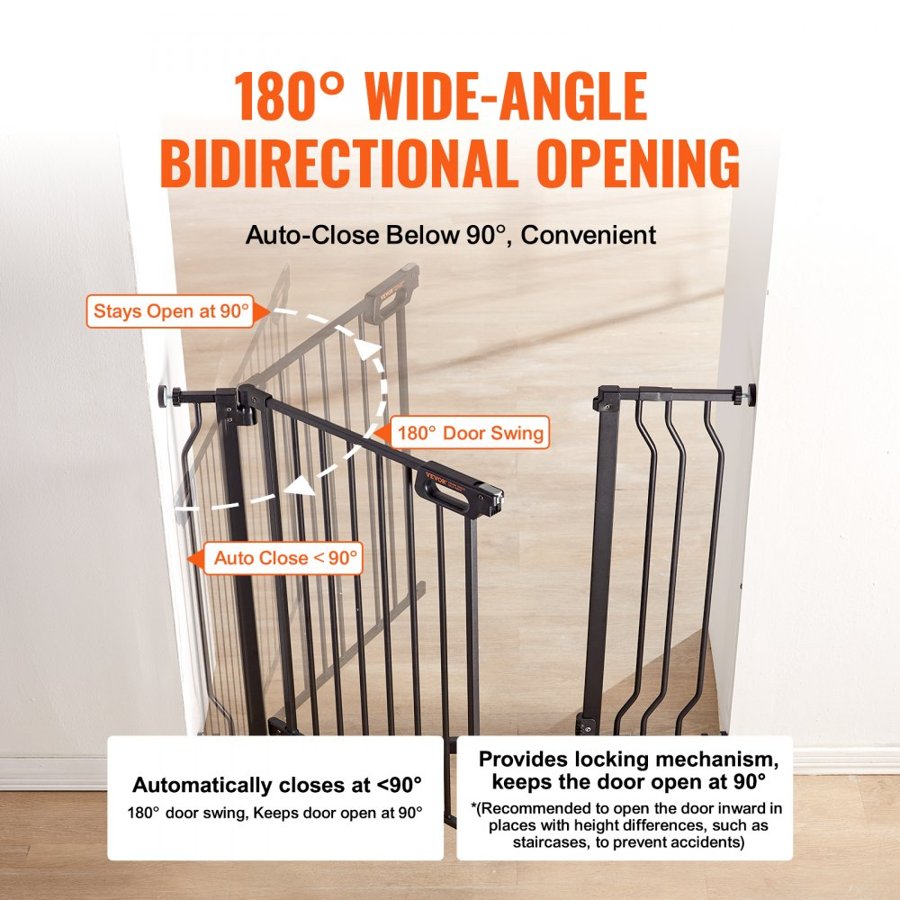 VEVOR Baby Gate, 29.5"-37" Extra Wide, 30" High, Dog Gate for Stairs Doorways and House, Easy Step Walk Thru Auto Close Child Gate Pet Security Gate with Pressure Mount Kit and Wall Mount Kit, Black