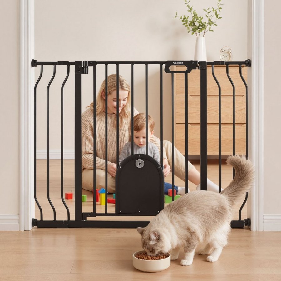 VEVOR Baby Gate with Cat Door – 75-111 cm Steel Build