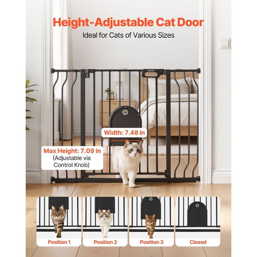 VEVOR Baby Gate with Cat Door – 75-111 cm Steel Build