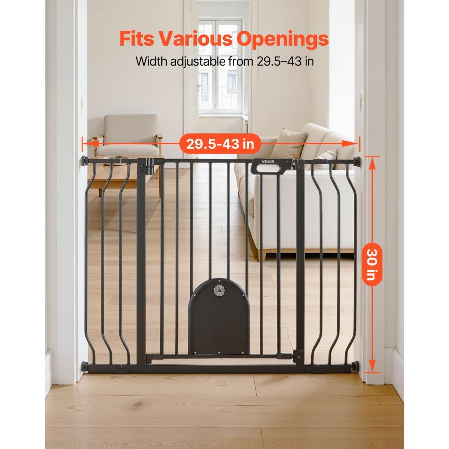 VEVOR Baby Gate with Cat Door – 75-111 cm Steel Build