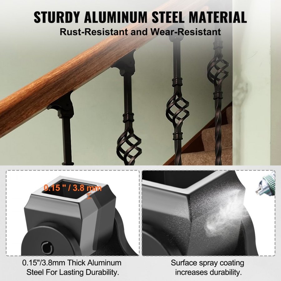 VEVOR Aluminum Alloy Baluster Shoes Square Balusters Baluster Wrought Spindles for Staircase Slant Shoes with Screw Holes for  1/2 Inch Staircase Balusters, Black (50 Pcs)(Screws Sold Separately)
