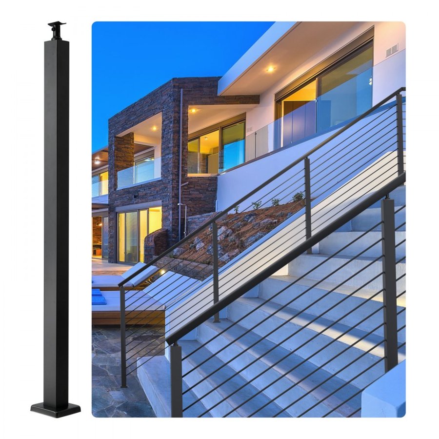 VEVOR Cable Rail Post, 106.7 x 5 x 5 cm, Level Deck Stair Post, Cable Handrail Post Stainless Steel Brushed Finishing Deck Railing DIY Picket Without Hole Stair Railing Kit With Mount Bracket Black