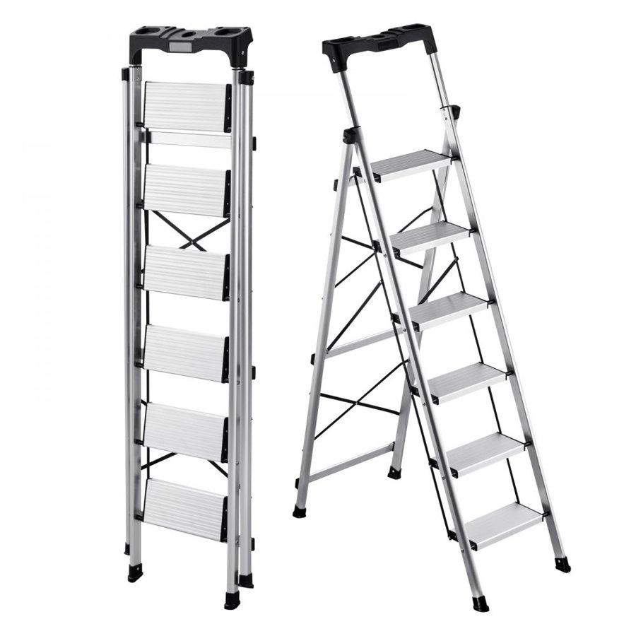 VEVOR 6 Step Ladder – Folding, 330 lbs, Aluminum, Anti-Slip